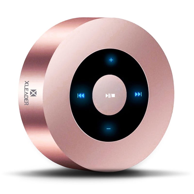 x-leader مكبر صوت بلوتوث ميني XLEADER (حافظة سفر مقدمة) صوت عالي الجودة وقاعدة غنية، تصميم باللمس، وقت تشغيل 12-15 ساعة، دعم إدخال Aux، بطاقة Micro SD، ميكروفون، لجهاز iPhone، لابتوب، دش، مكتب، هدايا مثالية، وردي ذهبي - Image 1